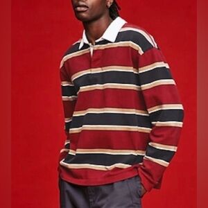 Old Navy Men's Striped Polo Shirt - Red, Black, Cream
